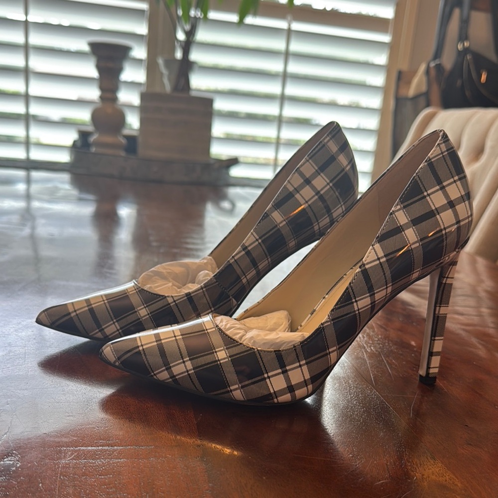 Nine West Black and White Plaid Heels